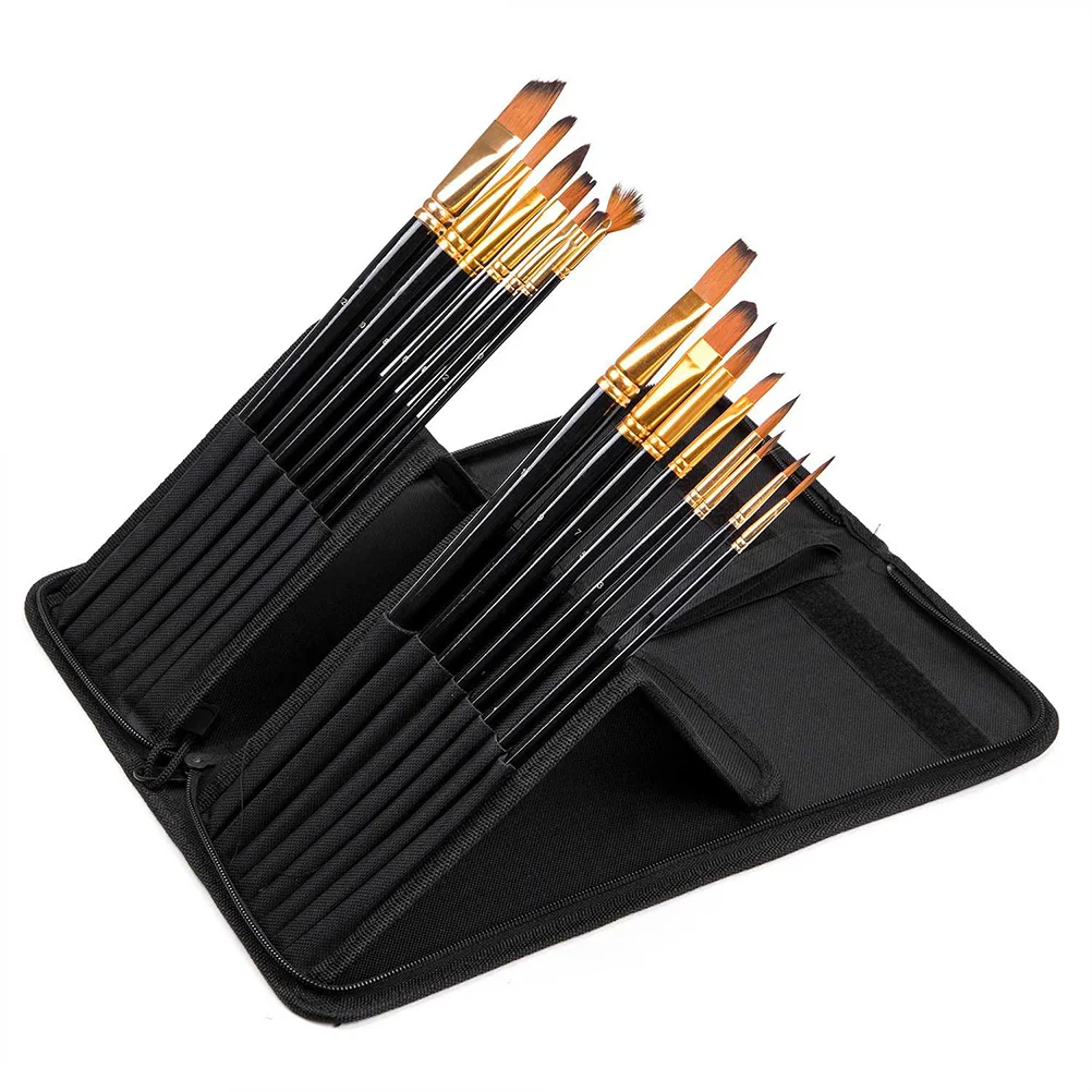 

15pcs Oil Paint Brush Set Different Sizes Wooden Handle For Acrylic Watercolor Body Face Painting Portable Case Art Tools
