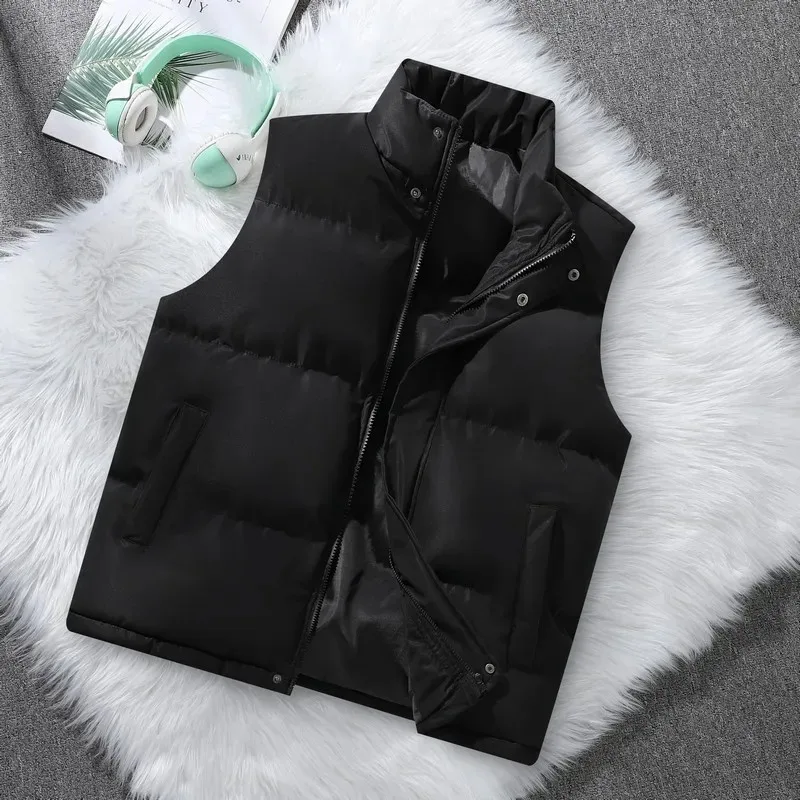 Colete de algodão jaqueta masculina novo puffer sem mangas casacos dos homens jaqueta de cor sólida inverno quente outwear blusão roupas
