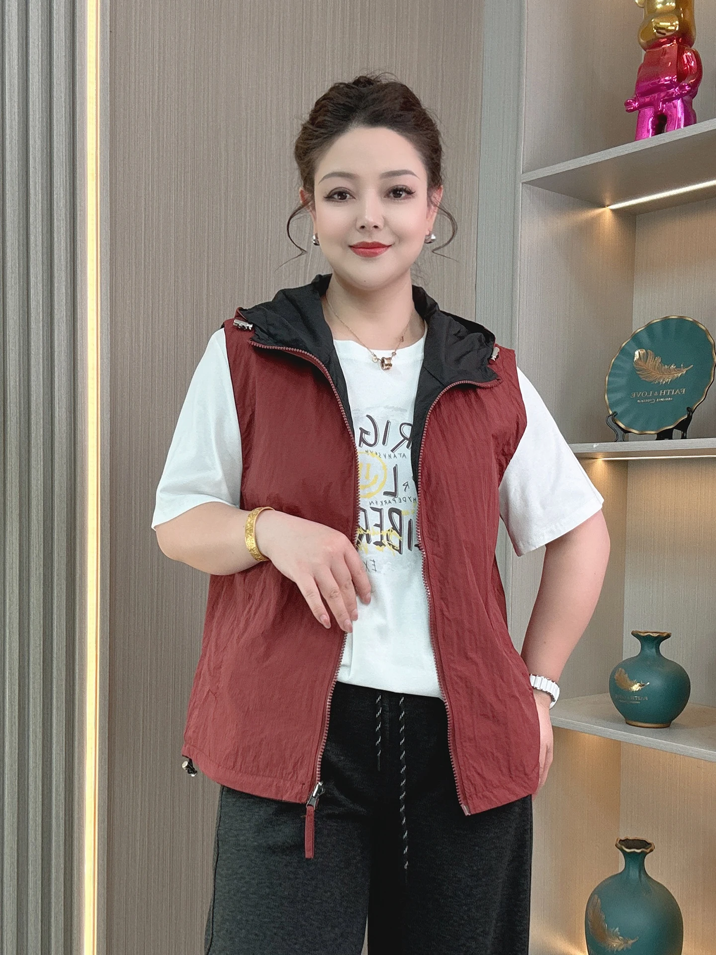 

Двусторонняя женская укороченная куртка-жилет на молнии с капюшоном, весенняя, больших размеров, красная, без рукавов, легкая, повседневная верхняя одежда