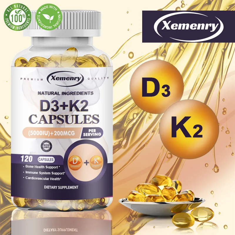 Natural Vitamin D3 K2 Softgels for Heart, Joint and Bone Health, D3 K2 Multivitamin Supplement