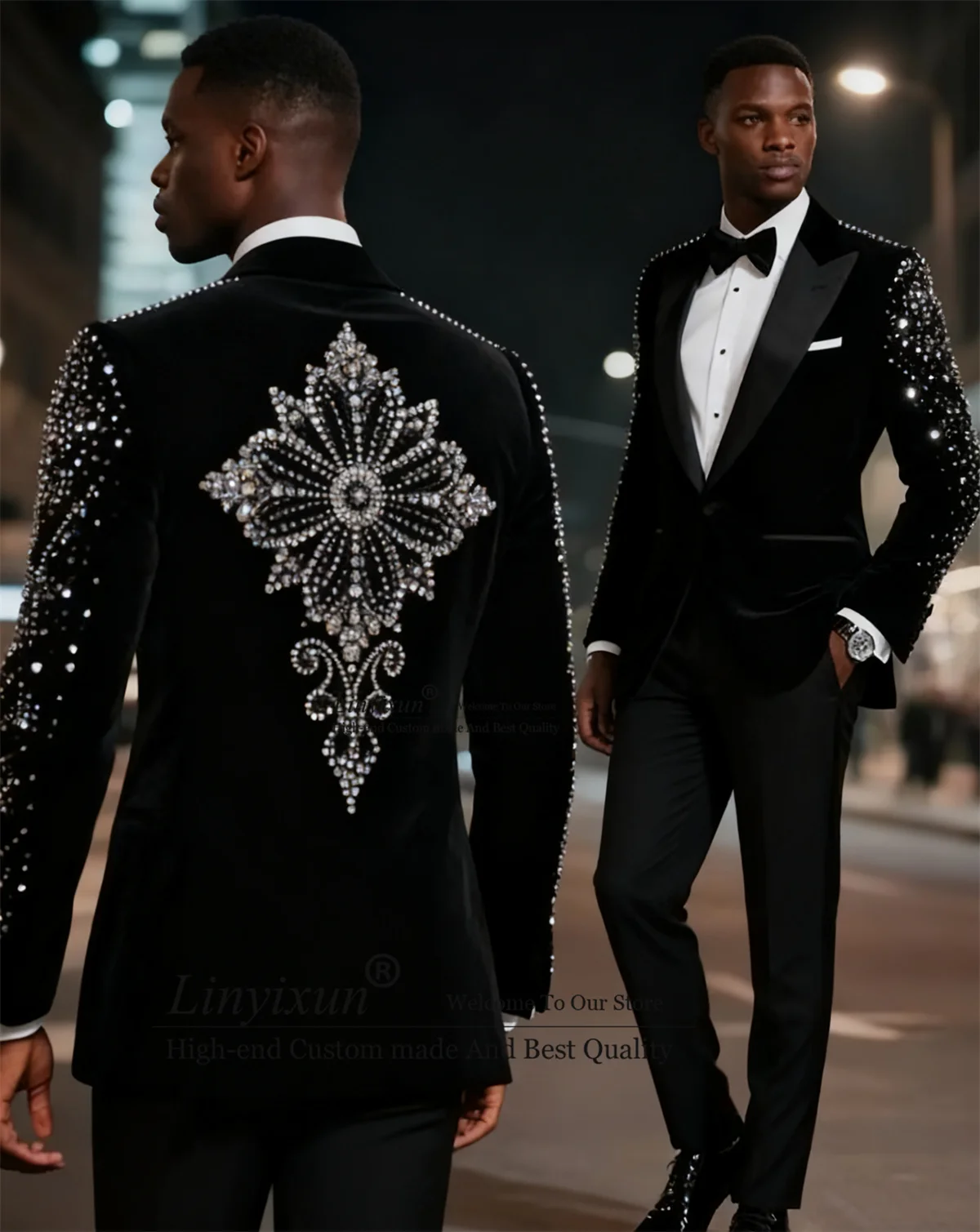 

Sparkly Diamond Jewelry Ornament Men Suits 2 Pieces Sets Wedding Groom Male Prom Blazer Slim Fit Customized Tuxedos Ropa Hombre