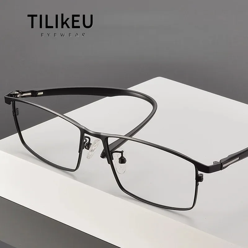 New Titanium Alloy Eyeglass Frame Business Square Men's Eyeglasses Frames Ultra-Light TR Temples Retro Rectangular Eyewear 12g