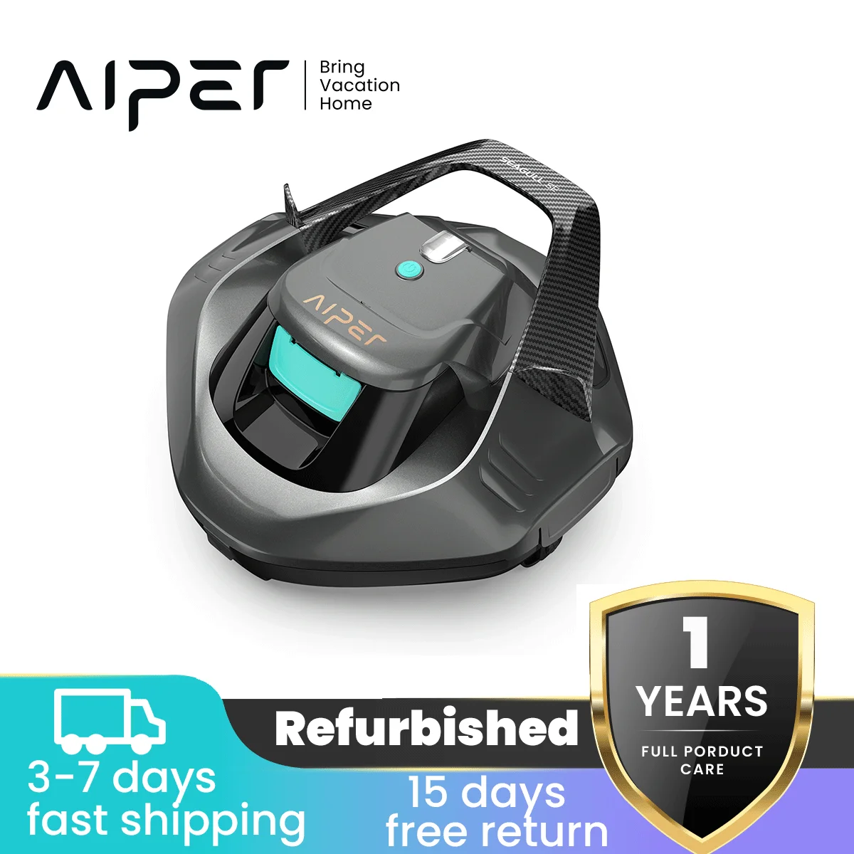 Refurbished Cordless Robotic Pool Vacuum, Self-Parking Technology, Ideal for Above-Ground Flat Pool