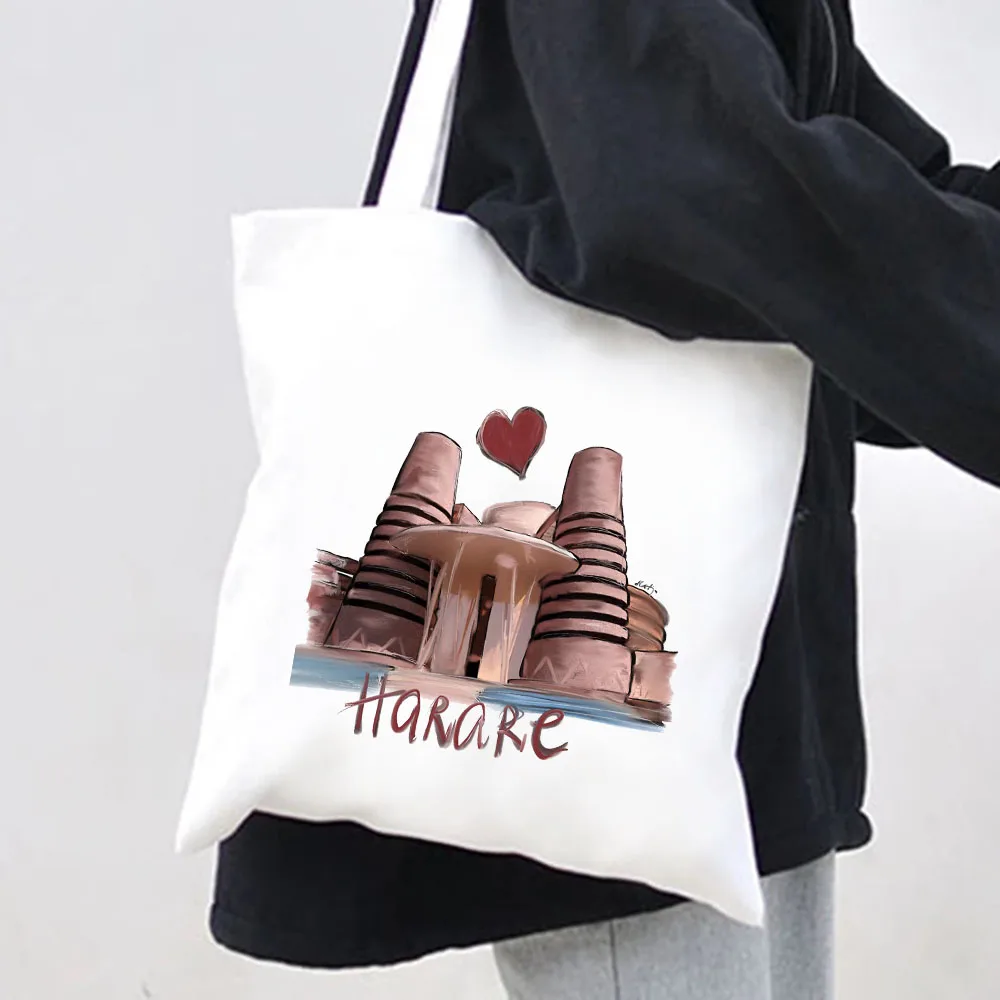 Gaborone Florence Georgetown Harare Hobart Women Canvas Shopper Bag Cotton Handbags Harajuku Tote Shoulder Lady Eco Shopping Bag