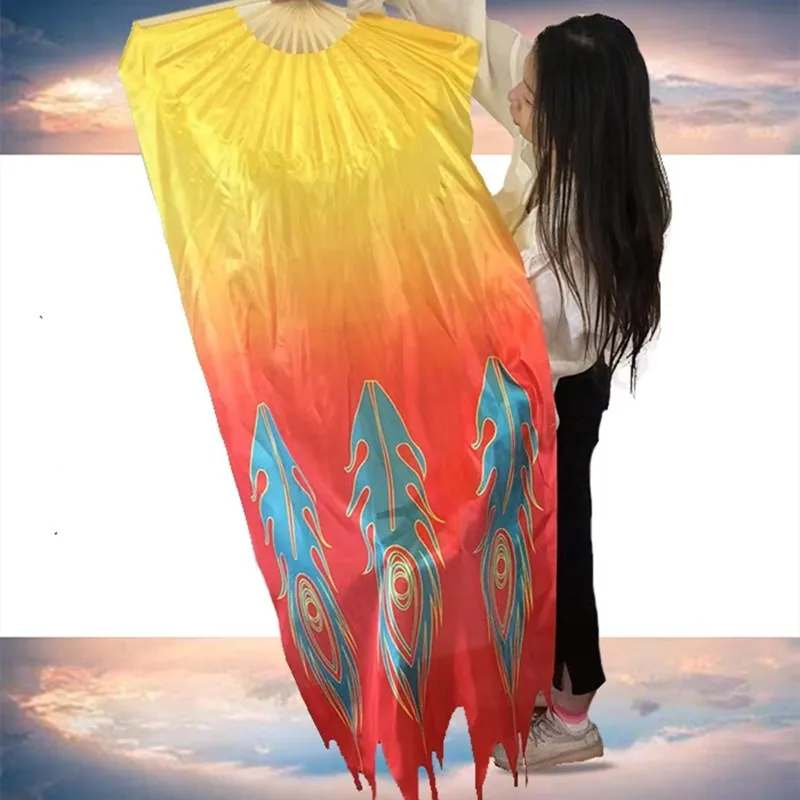 Fire Fan Veil One Piece Belly Dance Costume Accessory Women Stage Show Props Flowy Long Veil With Cut Strong Bamboo Ribs Phoenix