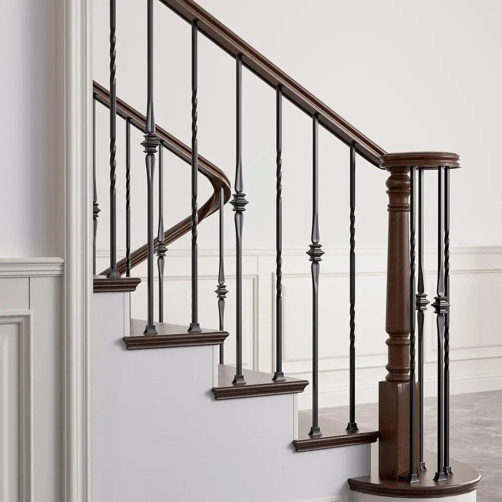 درابزين حديد مجوف أسود لدرابزين الدرج الداخلي - 12 عبوة مع 2 لقمة ثقب خشبية