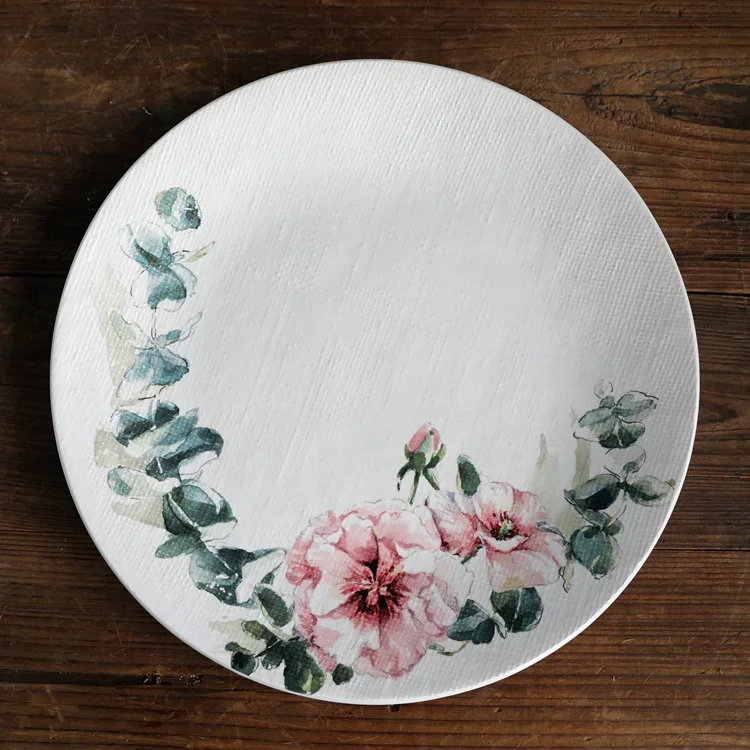 Plato plano de la serie de flores Underglaze, diseño Italiano Americano, plato para dumplings y ensaladas