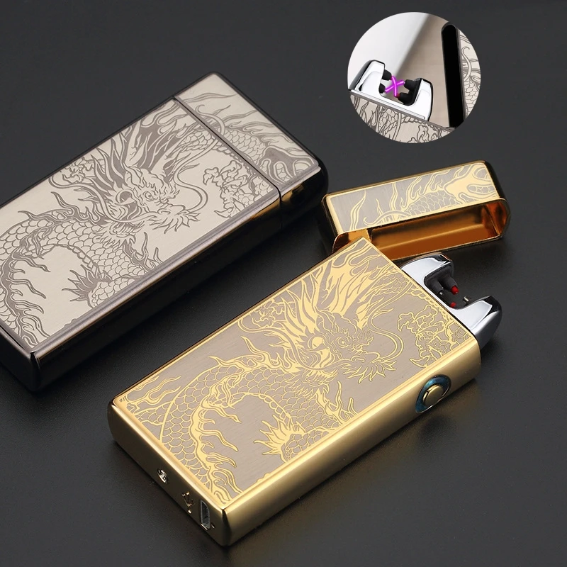 

Metal USB Charging Lighter Dual Arc Pulse Flameless Silent Windproof Lighter Portable Electronic Cigarette Lighter Business Gift