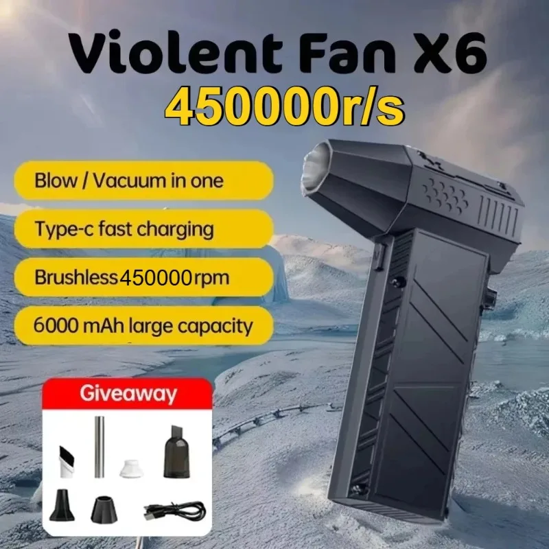 

450000RPM X6 Winter Snow Removal Blower Powerful Blower Vacuum Cleaner Type-C Charging Strong Winds 53m/s Brushless Violent Fan
