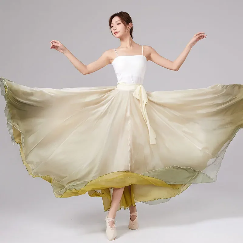 Stage Performance Dress Gradient Color Flamenco Dance Skirt Big Swing Skirt Chiffon Dress Chinese Style Lady Practice Dancewear