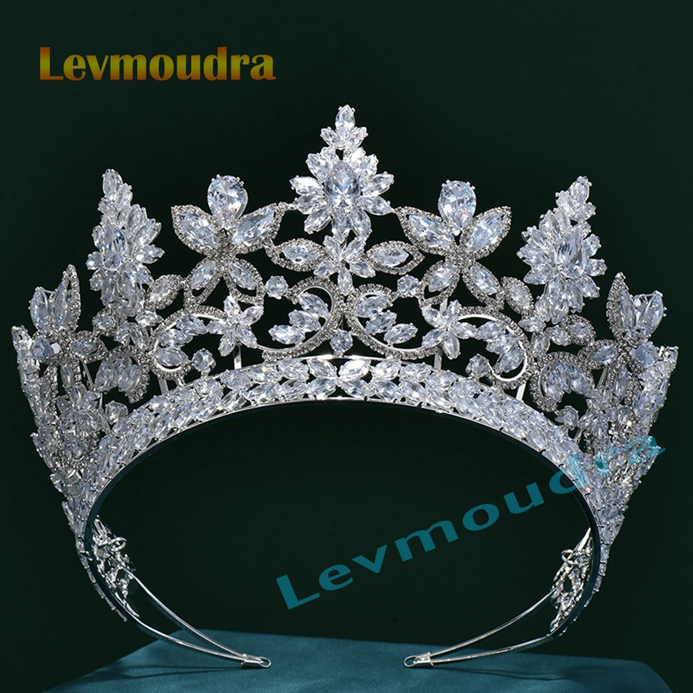 

Levmoudra Luxury Handmade Crystal Beads Bridal Tiara Rhinestone Pageant Crowns Diadem Headpiece Wedding Hair Dress Accessories