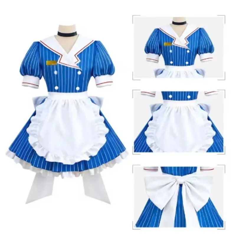 Blue Miku Cosplay Costumes Anime Mesmerizer Hatsune Uniform Striped Maid Dress Hat Apron Suit Halloween Christmas Carnival Party