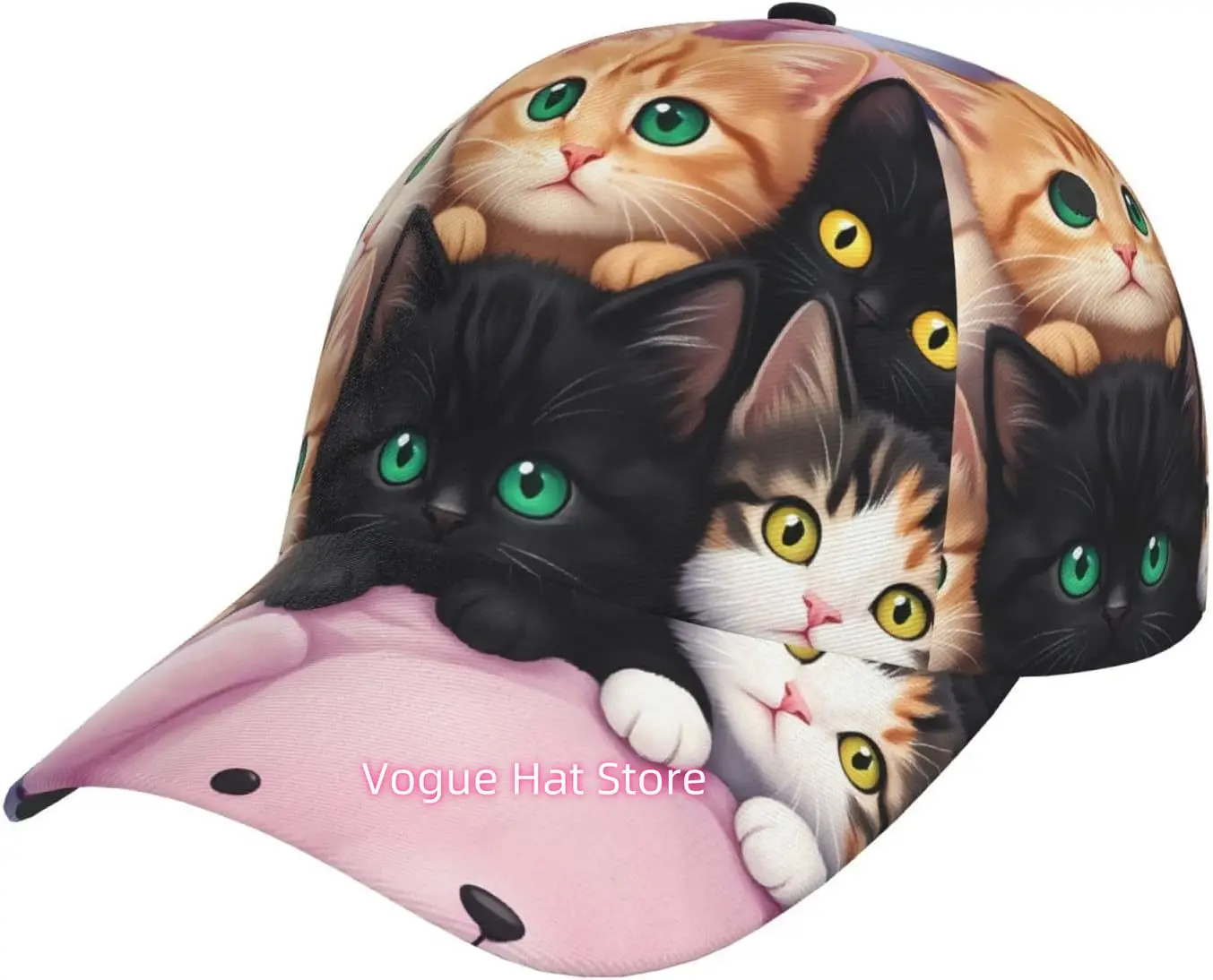 Cute Kitten Nest Pattern Baseball Cap Adjustable Cotton Baseball Hat for Sports, Outdoor, Travel Gifts for Men Black