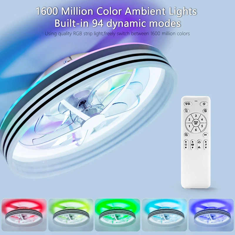 Smart Ceiling Fan with RGB Dimmable APP Remote Control 6 Speed Music Speaker Modern Design Electric fan Light for Living Room