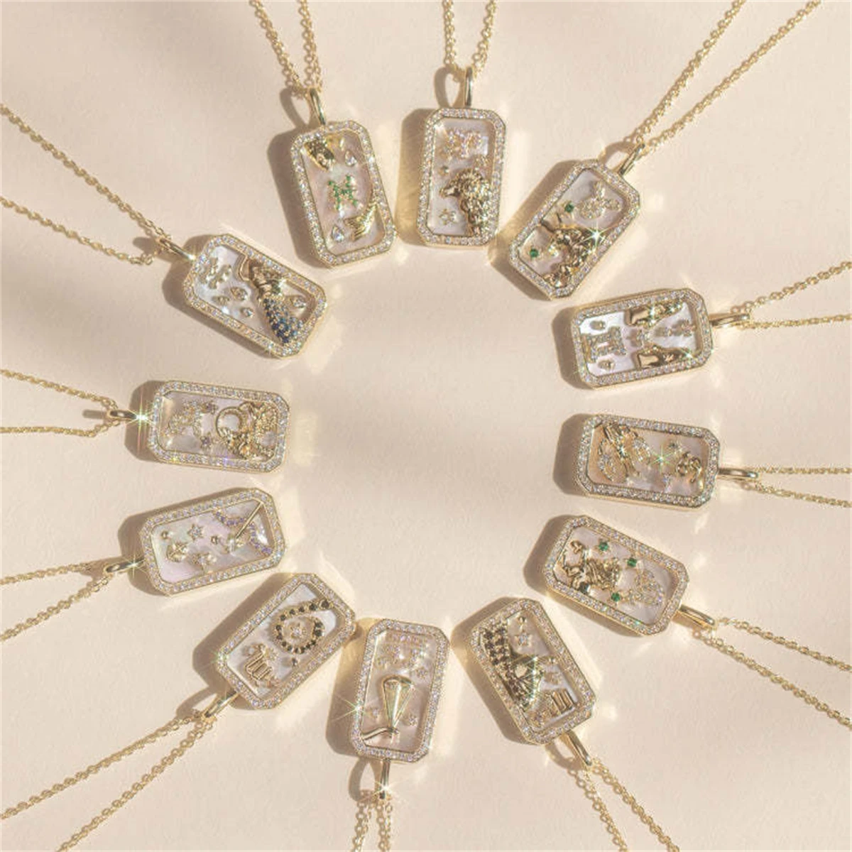 Twelve Constellation Pendant Necklace with Zircon, Gold Plated Clavicle Chain, Retro Jewelry Gift for Women - Image 4