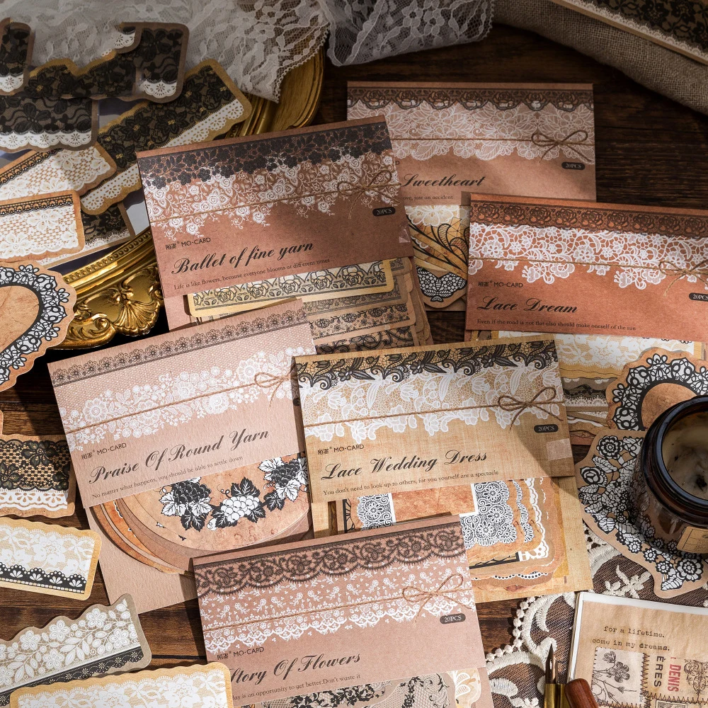 Vintage Lace Collection Series Retro Lace Flower Border Landscape Sticker Creative DIY Journal Material Collage Stationery