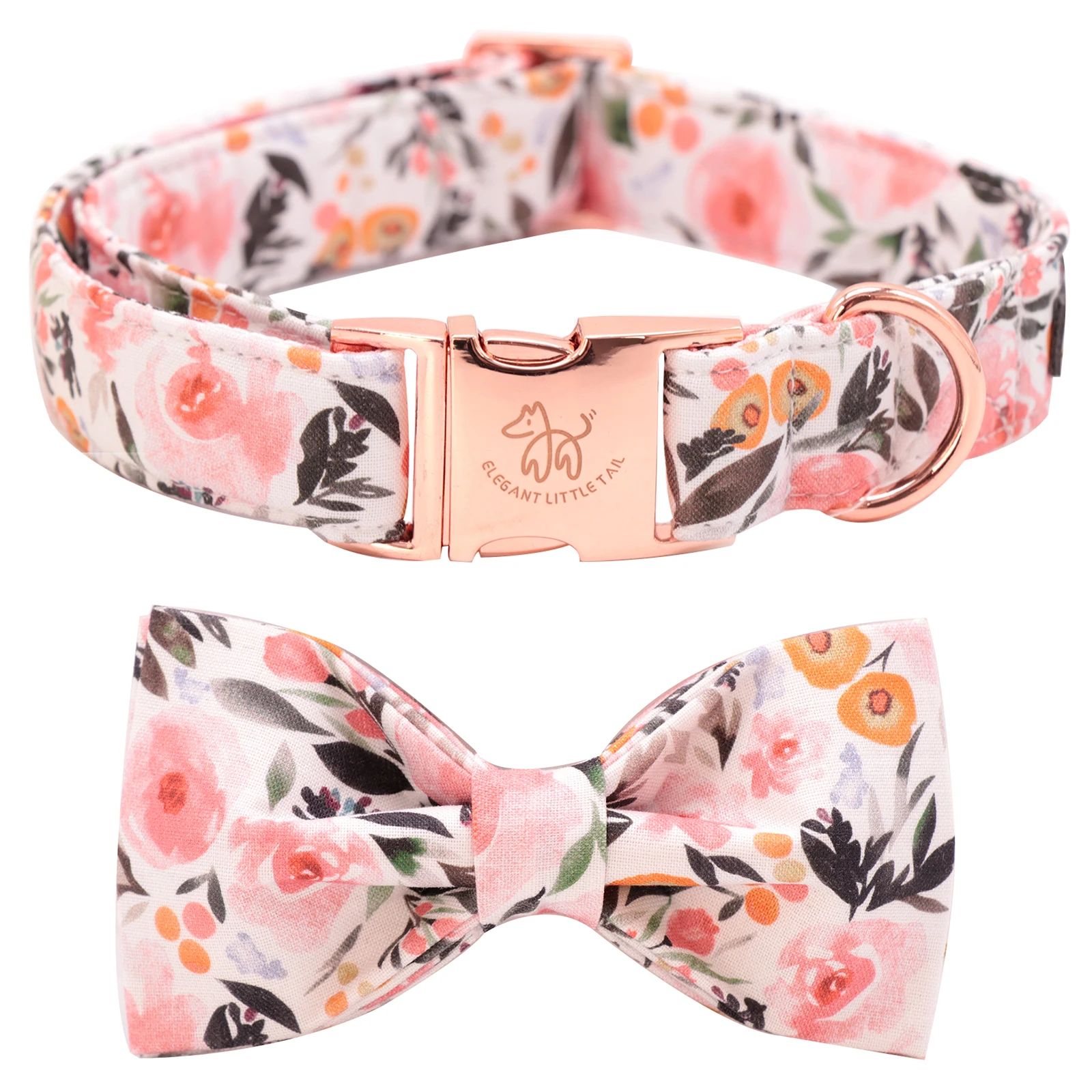 Elegant little tail Pink Floral Dog Collar Girl Dog Collar with Bow Adjustable Soft Bow tie Dog Collars