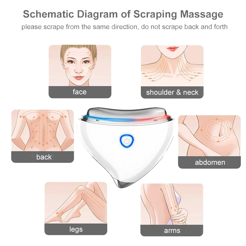 Electric Scraping Board Blue Red Light Face Guasha Stone Body Scraper EMS Hot Compress Vibration Facial Lifting Slimming Relax