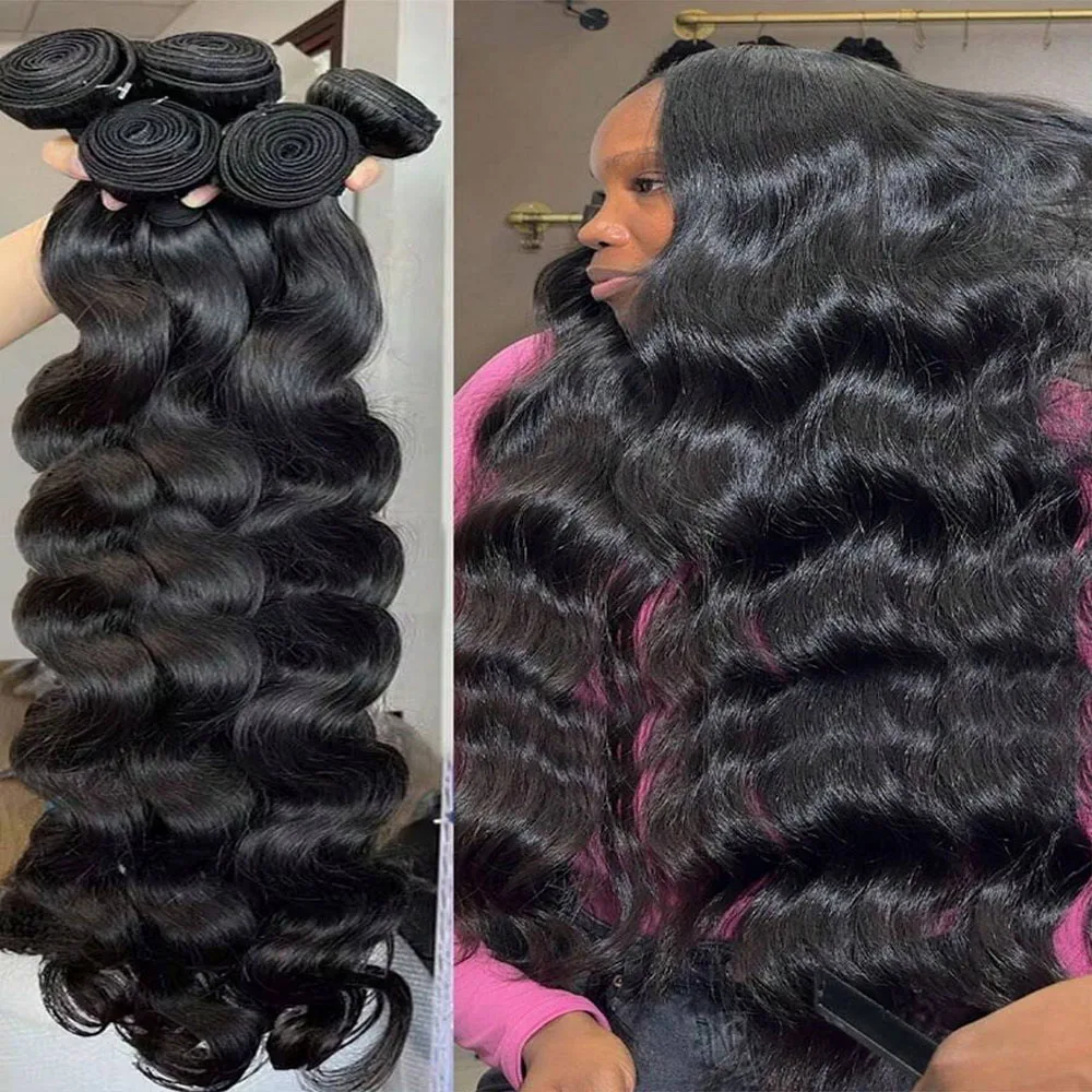 

12-42 Inch Body Wave Bundles Hair Extension Natural Black Color Human Hair Bundles For Women Body Wave Human Hair Extensions