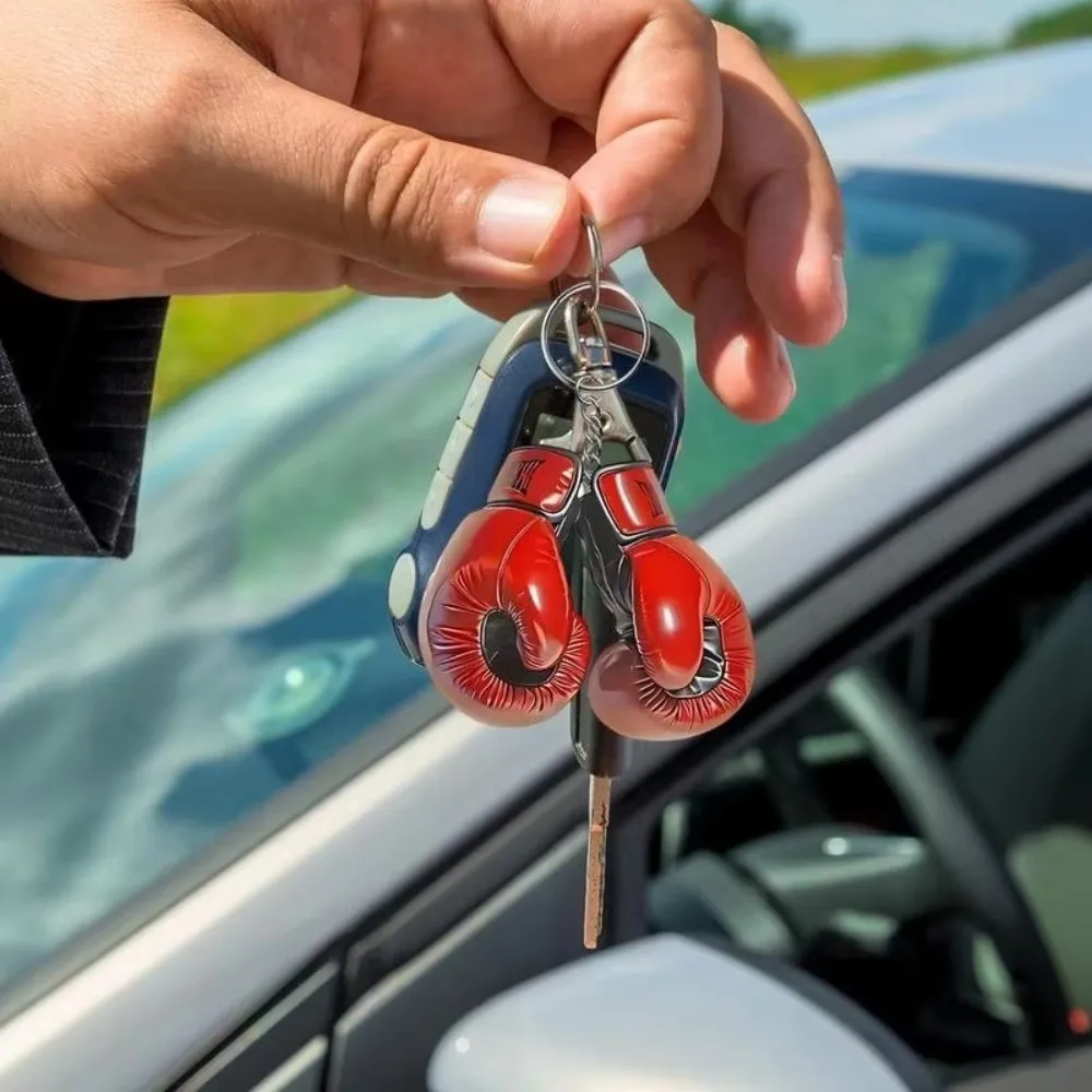 2D Flat Acrylic Boxing Gloves Key Chain Personalize Keyring Bag Charm Punching Mitten Pendant Red Couple Car Keys For Men Women