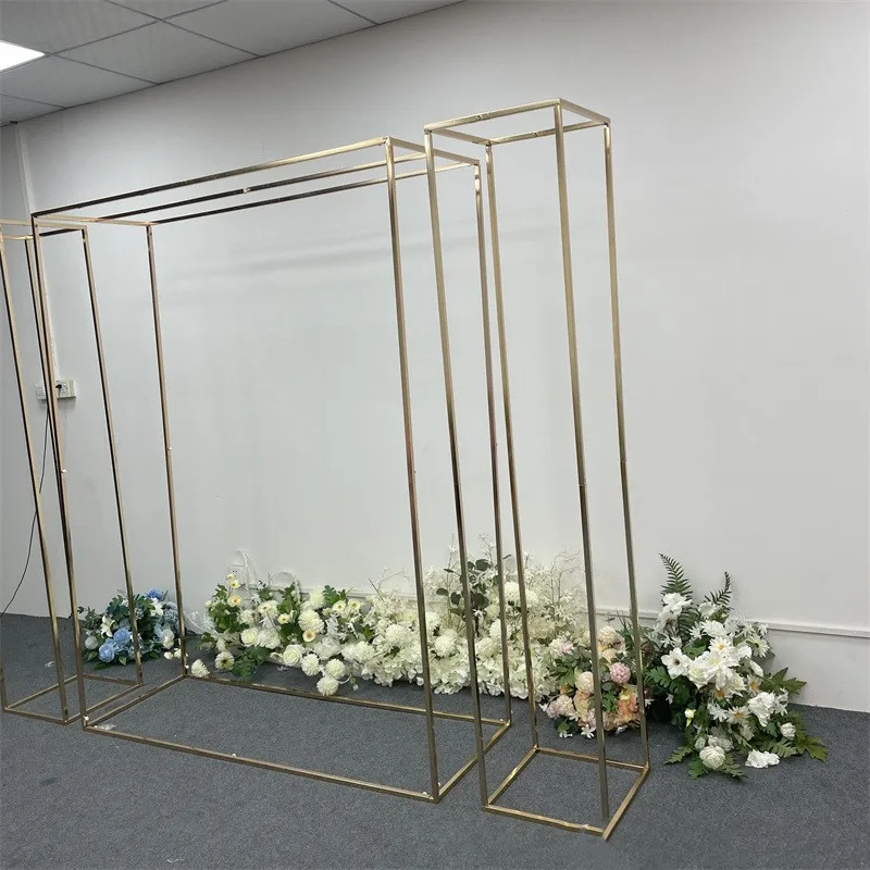 Shine Wedding Arch Square Backdrop balloon Stand Background Shiny Metal Gold Plating Outdoor Artificial Flower Door Shelf Frame