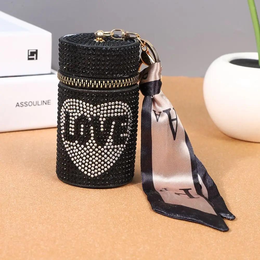 

Compact PU Material MINI Handbag LOVE Hot Diamond Process Printed Coin Purse Full Diamond Solid Color Lipstick Bag School