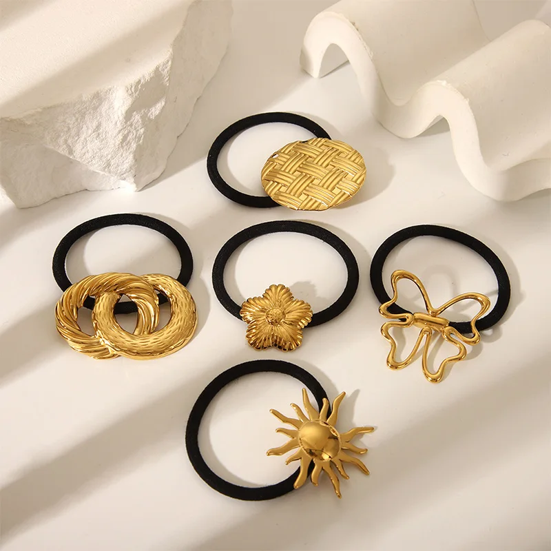 

Withyoo| Stainless Steel Metal Hair Rope Elastic Women Girl High Quality Black Scrunchie Hair Accessories Ponytail New