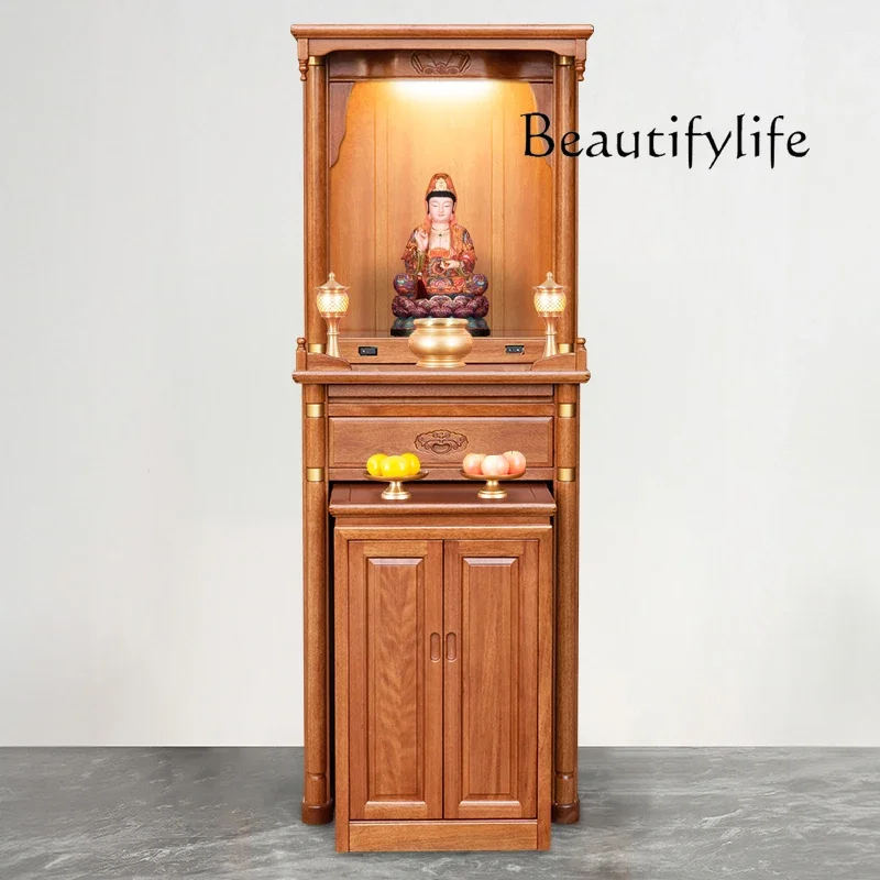 

Solid Wood Buddha Niche Altar Household New Chinese Style Clothes Closet Modern Light Luxury Small Guanyin Worship Table