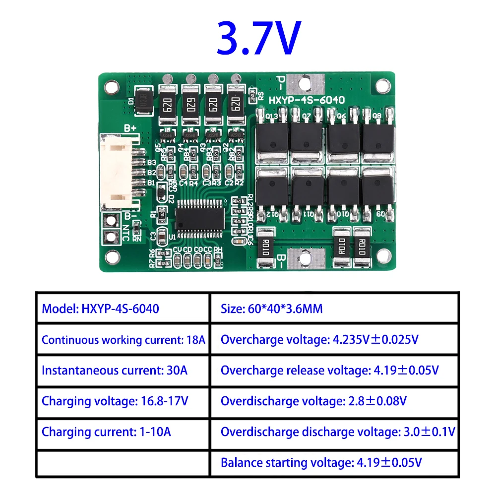 4S Battery Charging Protection Board with Balance Li-Fe-Phosphate 18650 Battery Overshoot Overdischarge Short Circuit Protection