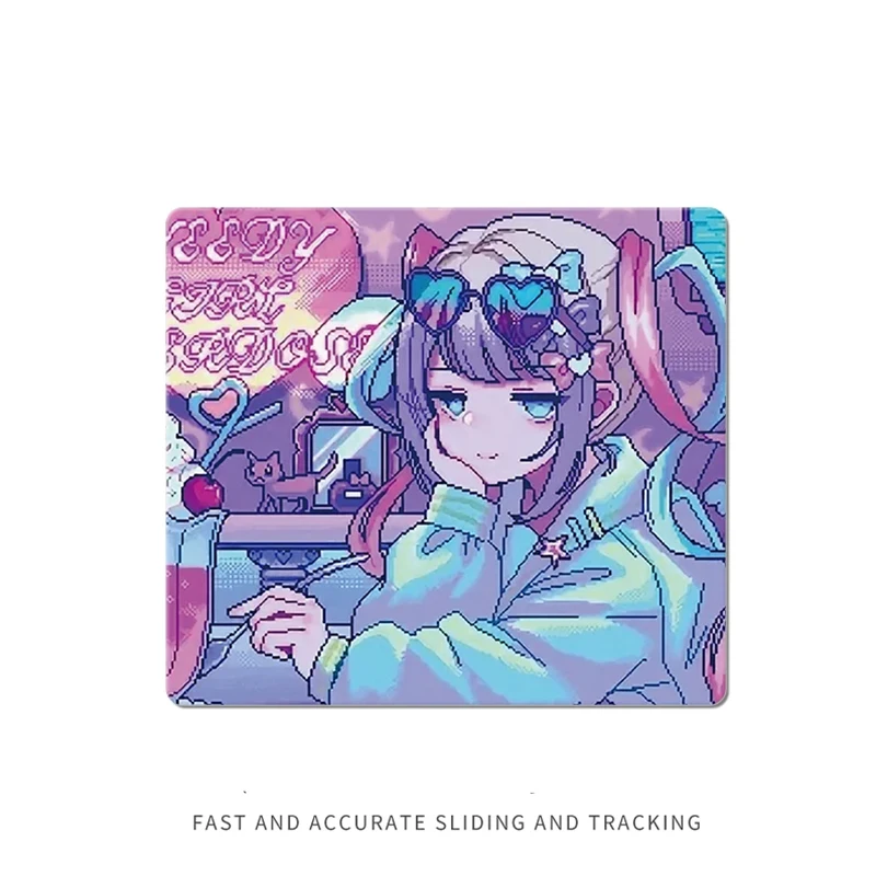 Adorável anime menina fotovoltaico gaming mouse pad de vidro xs superfície dura temperada para fps esports, tapete de mouse de mesa ultra-suave