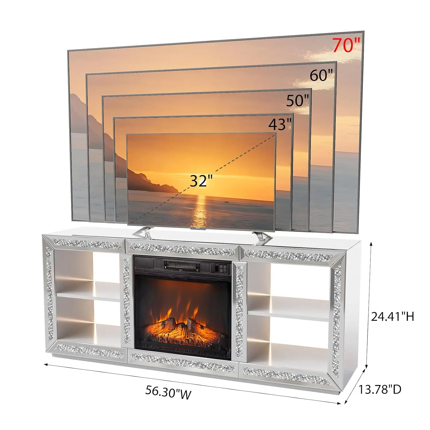 Mirrored Fireplace TV Stand 70