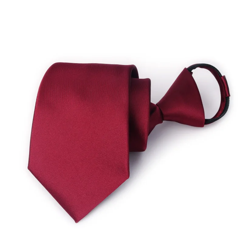 

Lazy person zippered tie 8cm wine red glossy face men's business tie without tie pull, formal attire