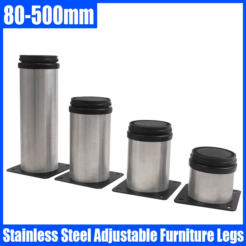 1PCS 80-500mm Stainless Steel Adjustable Cabinet Legs Furniture Legs Sofa Bed Table Feet Furniture Support Feet Hardware