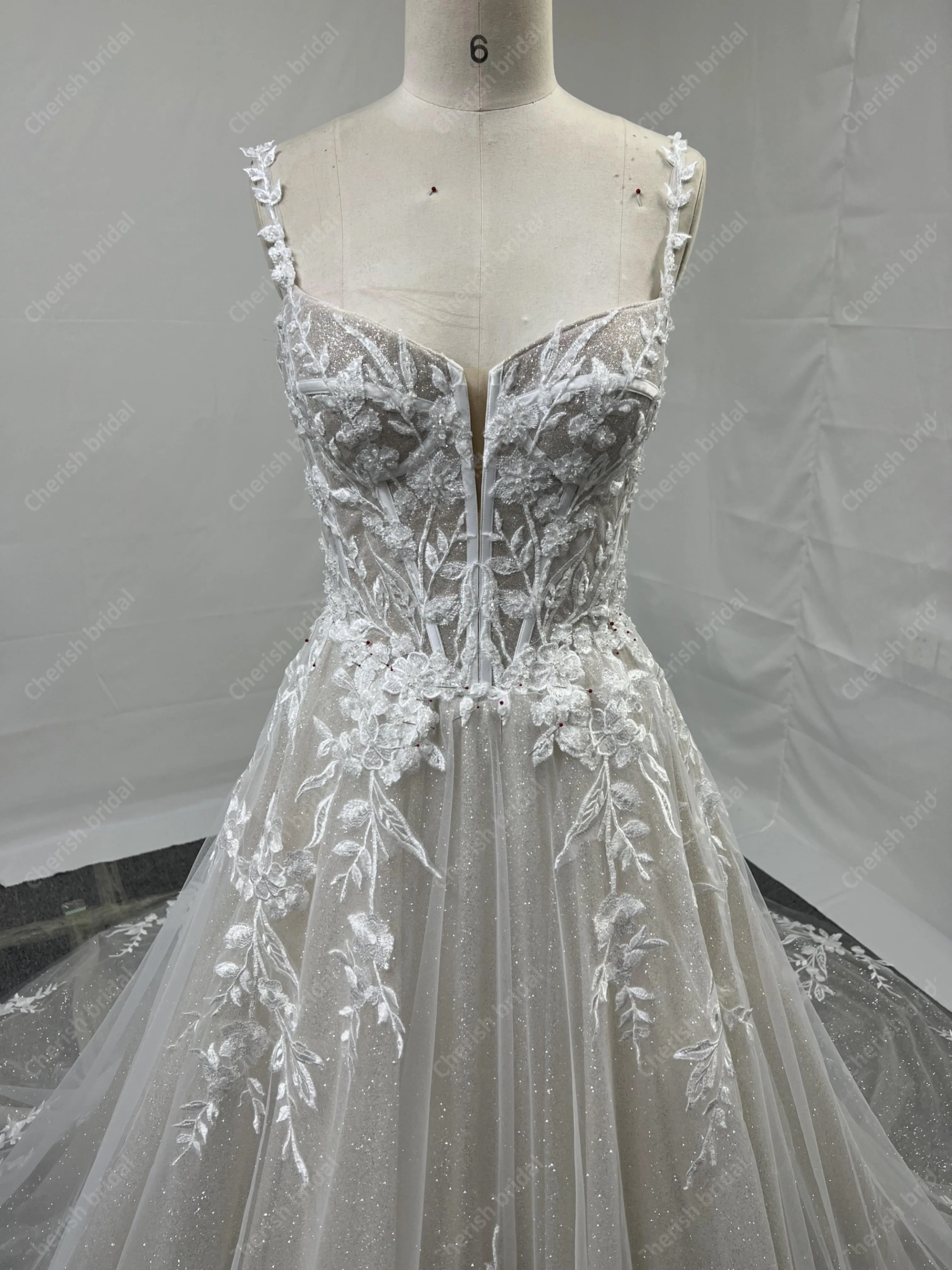 Wedding dresses, Brides wedding dresses 2024, elegant spaghetti straps weddingdress lace applique handmade beading bridal dress