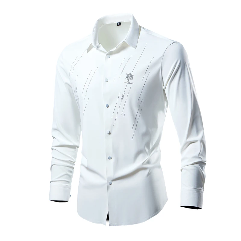 

Men's White Long Sleeve Stretch Shirt, Single Breasted Square Collar Stretch Shirts, Black Blue Red Blouse, Asian Size M-6XL