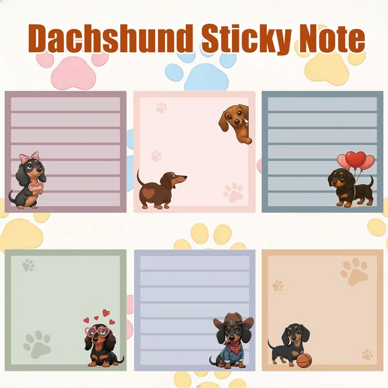 6/12 Pcs Cute Sausage Dog Puppy Sticky Note 180/360 Sheet Self-adhesive Notebook For Women Office School Gift For Dog Enthusiast