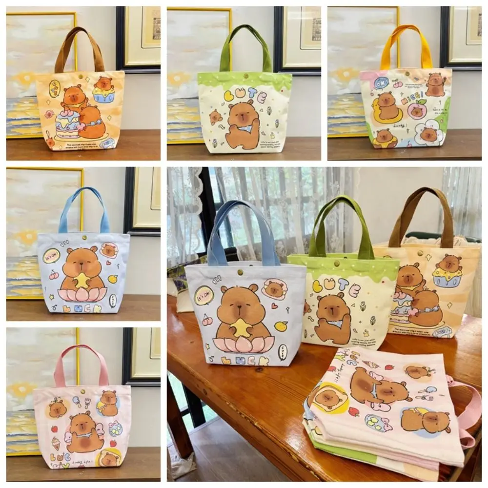 Thicken Capybara Canvas Bag Cartoon Doll Lightweight Student Tote Bag Labubu Letter Capybara Shoulder Bag Kids Children