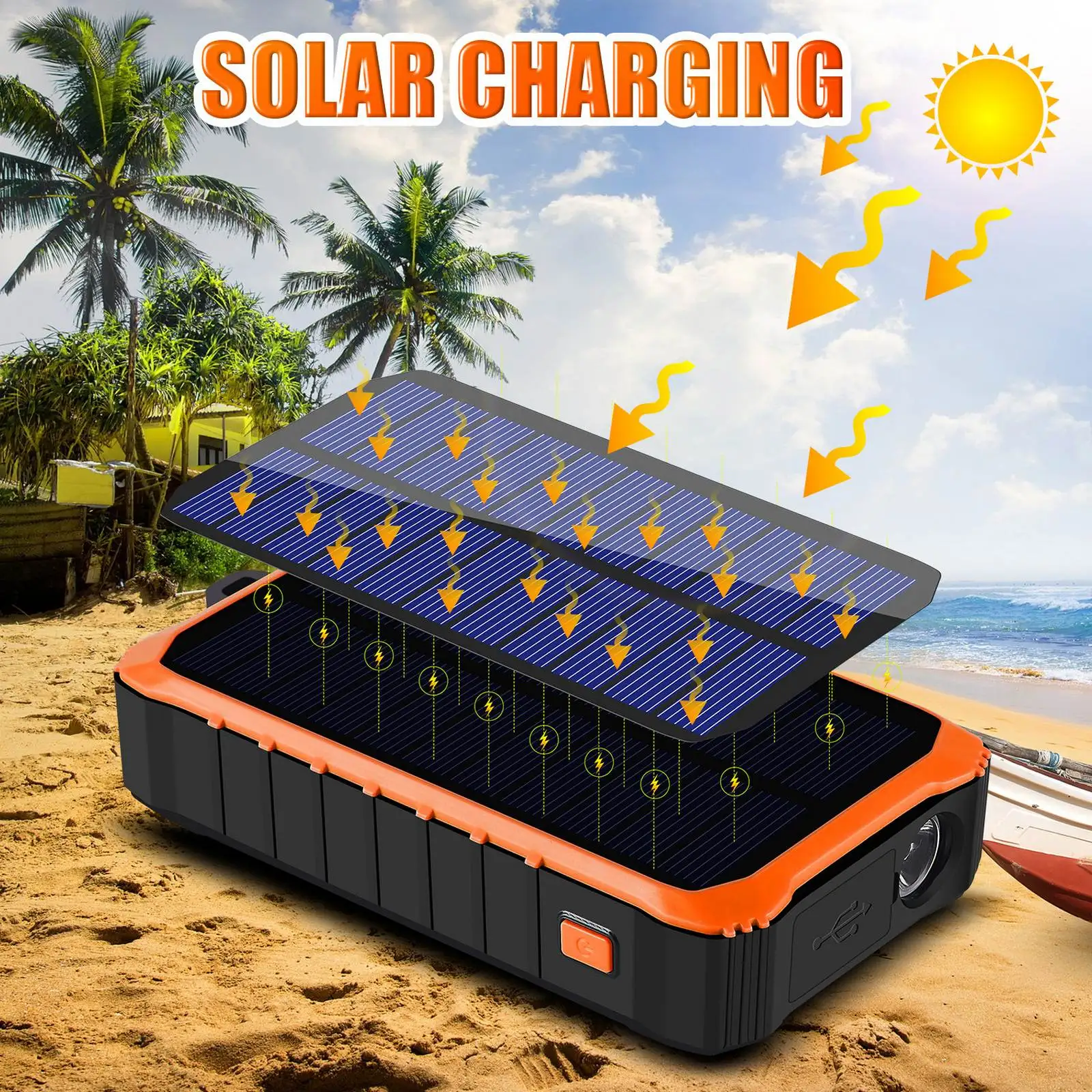 12000mAh Hand Crank Solar Power Bank Charger Portable Solar Charger Powerbank LED Flashlight Outdoor Emergency Light Tools