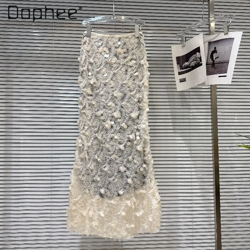 

2026 Spring New Fashion Socialite Sequin Heavy Craft Slim Mid-Length Mermaid Skirt Elegant High Waist Slimming Half Skirt Women