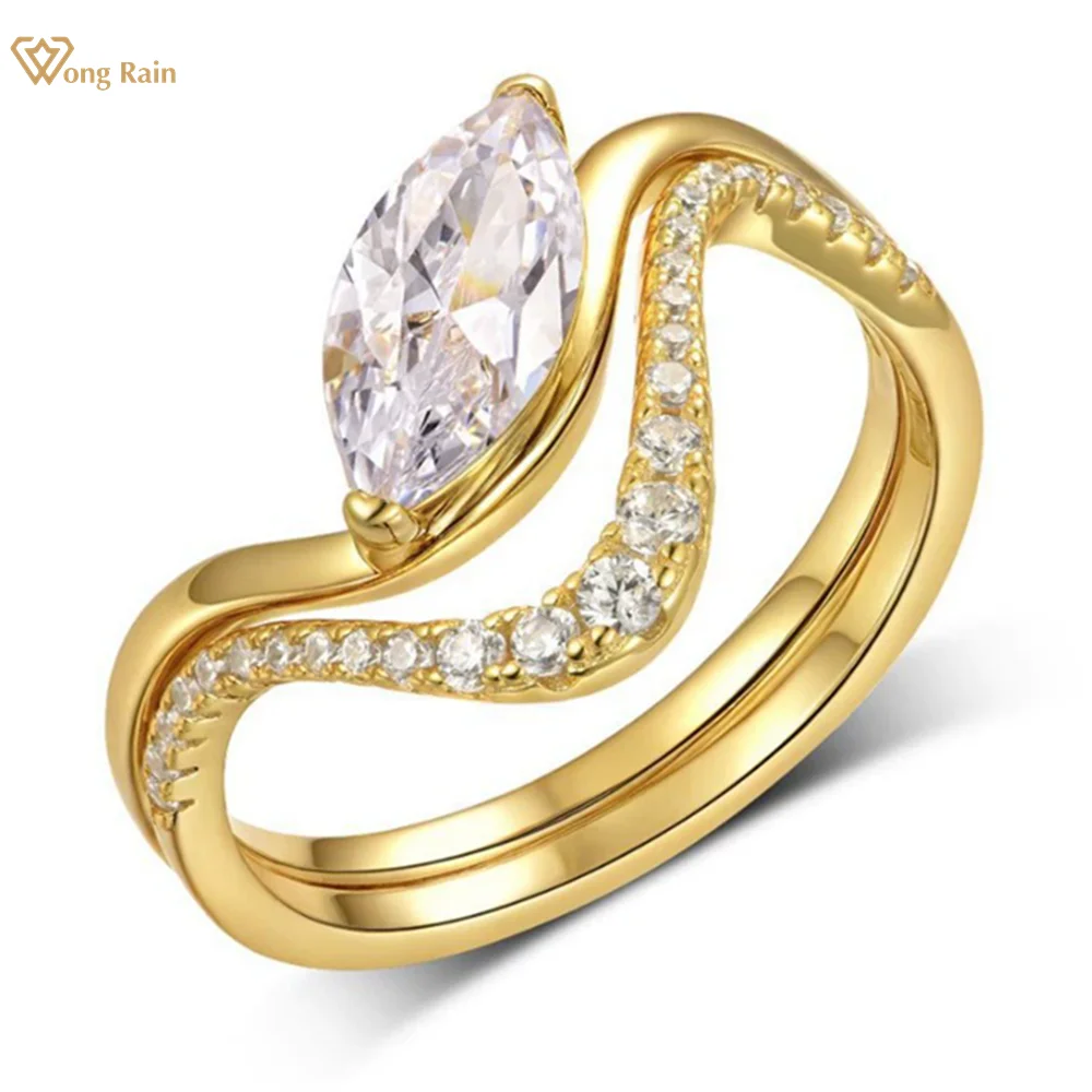 

Wong Rain Solid 925 Sterling Silver 3EX VVS1 D Color Marquise Cut 5*10 MM Real Moissanite Diamonds Gems Ring Sets Fine Jewelry