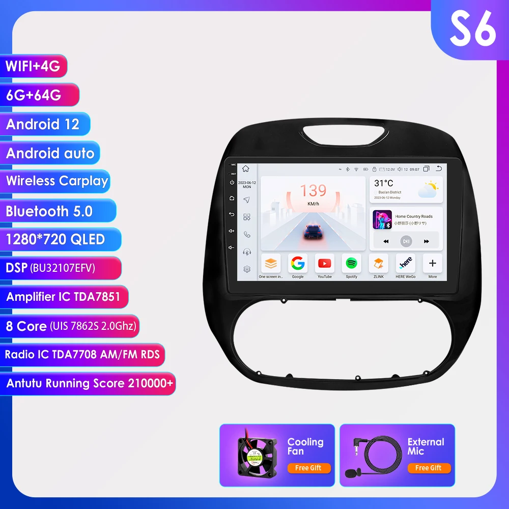 Hizpo 7862 autoradio voor Renault Kaptur Captur 2016 - 2019 draadloos Carplay intelligent systeem multimedia Android Auto 4G 2Din