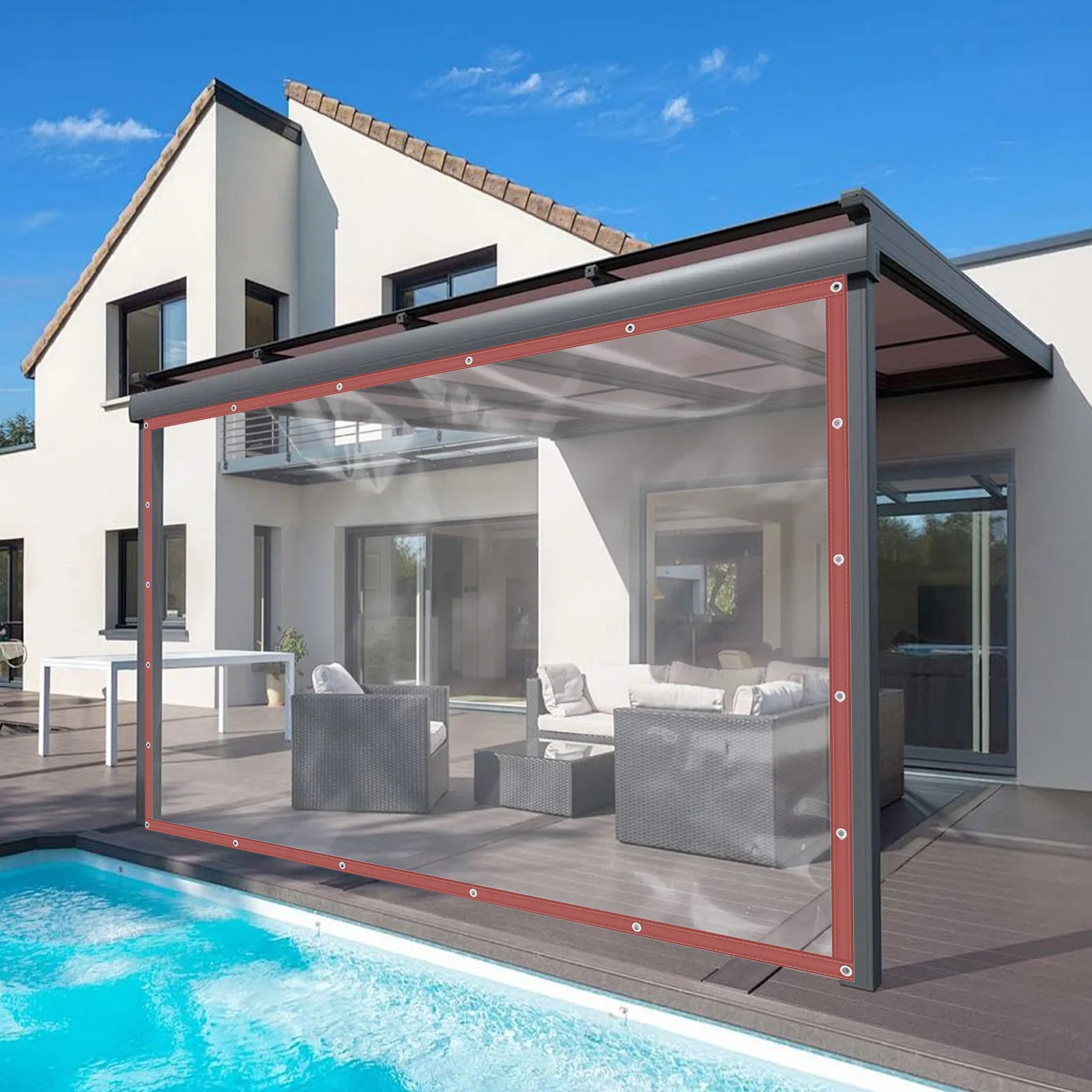 

2.5*5 m Clear Vinyl Tarp for Patio, Outdoor Clear Tarp Curtain, PVC Outdoor Clear Tarp