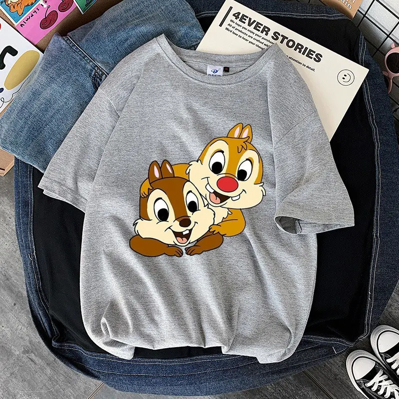 Chip \'n\' Dale Cartoon Anime Men T-shirt Summer Short Sleeve Casual Women T Shirts 2024 New Casual Couple Tee Tops Clothes