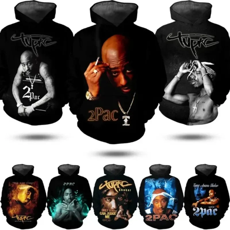 2024 2Pac Hip Hop Rap 3D Hoodie Personality Cool Street Hoodie Pullover Autumn and Winter Sweatshirts Long-sleeved Pullover