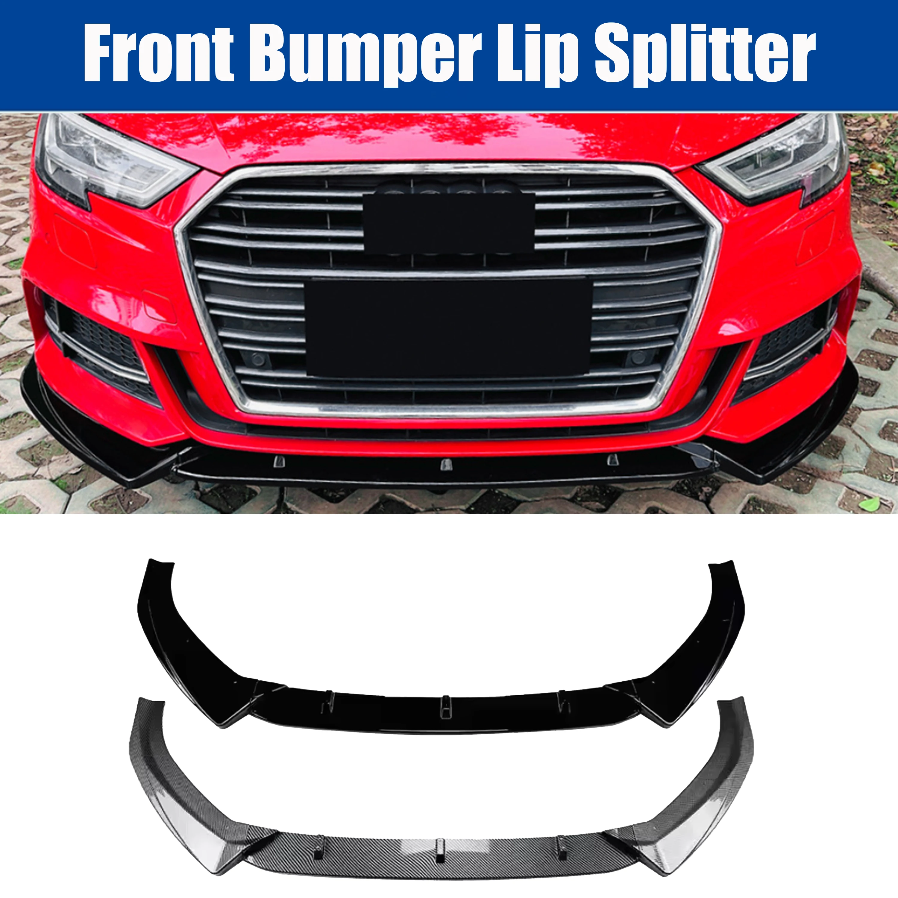 Front Bumper Lip Splitter For Audi A3 S3 MK3 8V S-line 2017-2020 Maxton Style Gloss Black