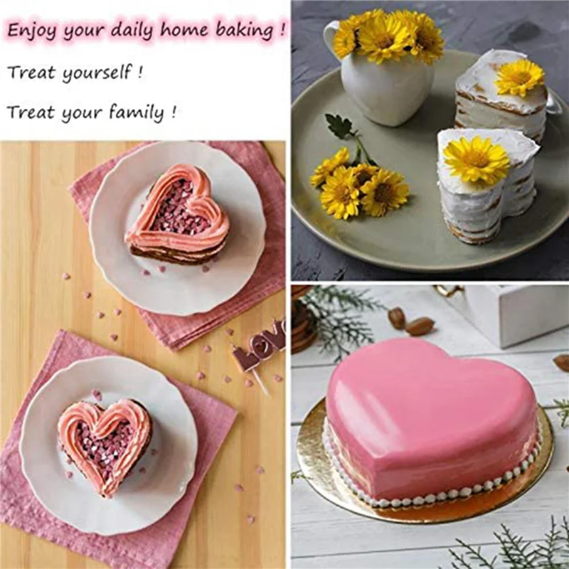 Paquete de 6 moldes para pasteles antiadherentes en forma de corazón de aluminio, herramienta de molde para hornear DIY con fondo extraíble, 4 pulgadas-AT64