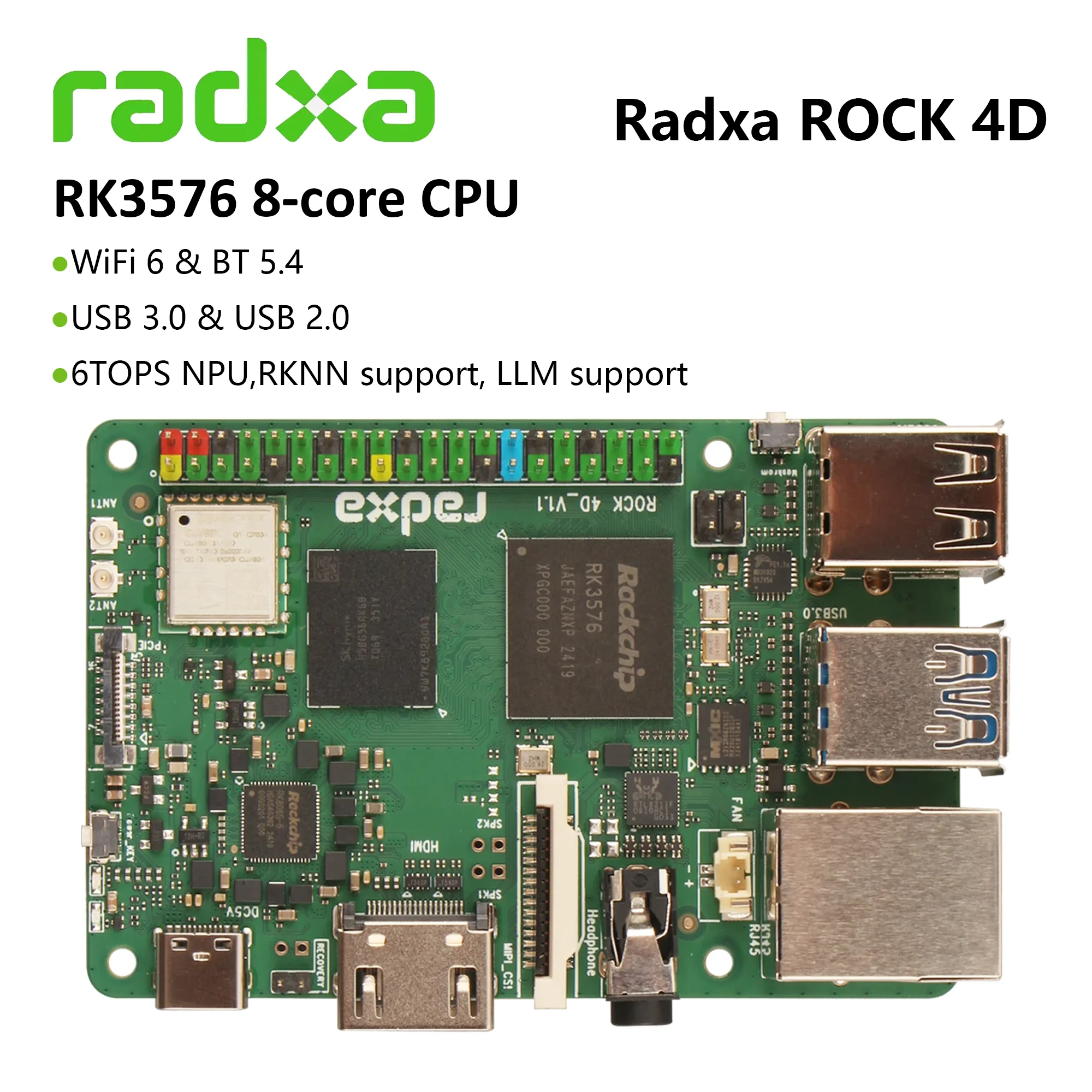 

Radxa ROCK 4D RK3576 8-ядерный процессор SBC, разработанный для промышленного Al и Edge, 6TOPS, поддержка NPU RKNN, поддержка LLM