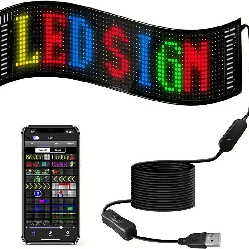  RGB Matrix Pixel Screen, 1 Count Scrolling Bright Advertising  Sign, Flexible USB Powered 5V Bluetooth-compatible  Lig