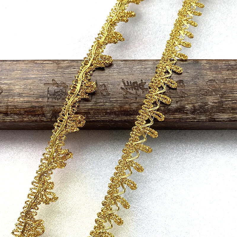5m/16.4ft Each Pack Gold Curve Lace Trim Handmade DIY Craft Sewing Curtain Webbing Ribbons Dress Trival Accessory Decorations