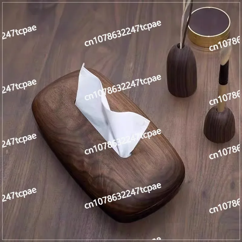 Black Walnut Solid Wood Drawn Paper Box Whole Wood Car Vintage Creative New Chinese Light Luxury Simple Living Room Tissue Box D